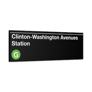 Enseigne de métro Clinton-Washington Station - toile d'art mate 12 x 36 po, Train G, enseigne de métro de New York, décoration murale NYC, art de Brooklyn