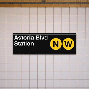 Astoria Blvd Station Subway Sign - N/W Train, 12" x 36" Matte Canvas Art, New York Subway Sign, NYC Wall Decor, Astoria, Queens Art