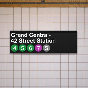 Plaque de métro Grand Central-42 Street Station - Réplique de plaque de métro de New York en toile mate