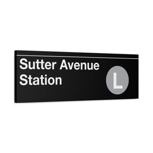 Sutter Avenue Station Subway Schild - L Train, matte Leinwand 31 x 92 cm, Kunstdruck New York City, NYC
