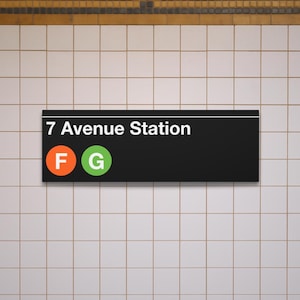 Enseigne de métro 7 Avenue Station - Train F/G, enseigne de métro New York en toile mate 12 x 36 po, Park Slope