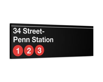 34 Street Penn Station Sign - 1/2/3 Train, New York Subway Sign, NYC Wall Art, NYC Subway Art, New York Knicks Art, New York Rangers Art