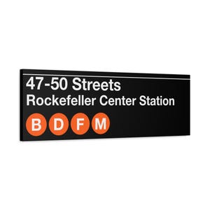 Enseigne de métro 47-50 Streets Rockefeller Center - Toile mate 12 x 36 po, Train A/C/E/B/D/F/M, métro de New York, oeuvre d'art murale NYC