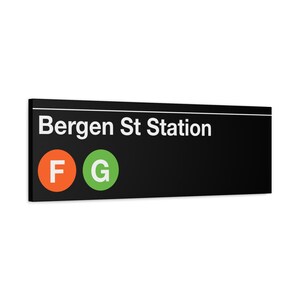 Enseigne de métro Bergen St Station - Train F/G, toile d'art mate 12 x 36 po, enseigne de métro de New York, décoration murale NYC