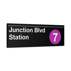 Panneau d'entrée de métro Junction Blvd Station - 7 trains, toile d'art mate 12 x 36 po, impression New York