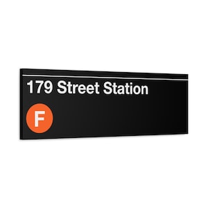 Enseigne de métro 179 Street Station - train F, toile d'art mate 12 x 36 po, impression New York, NYC