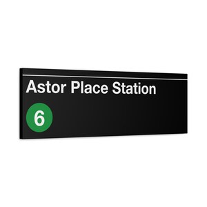 Enseigne de métro Astor Place Station - toile d'art mate 12 x 36 po, 6 trains, affiche du métro de New York