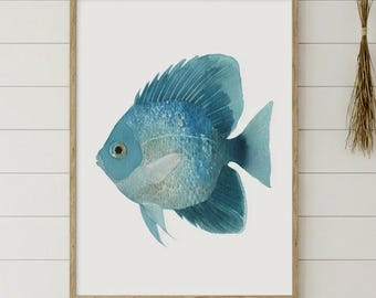 Fish Wall Art | Watercolour Reef Fish Print, Coastal Decor