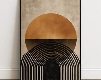Artful Sunrise Print | Modern Geometric Wall Art | Decorative Sun Poster in Burnt Orange & Black