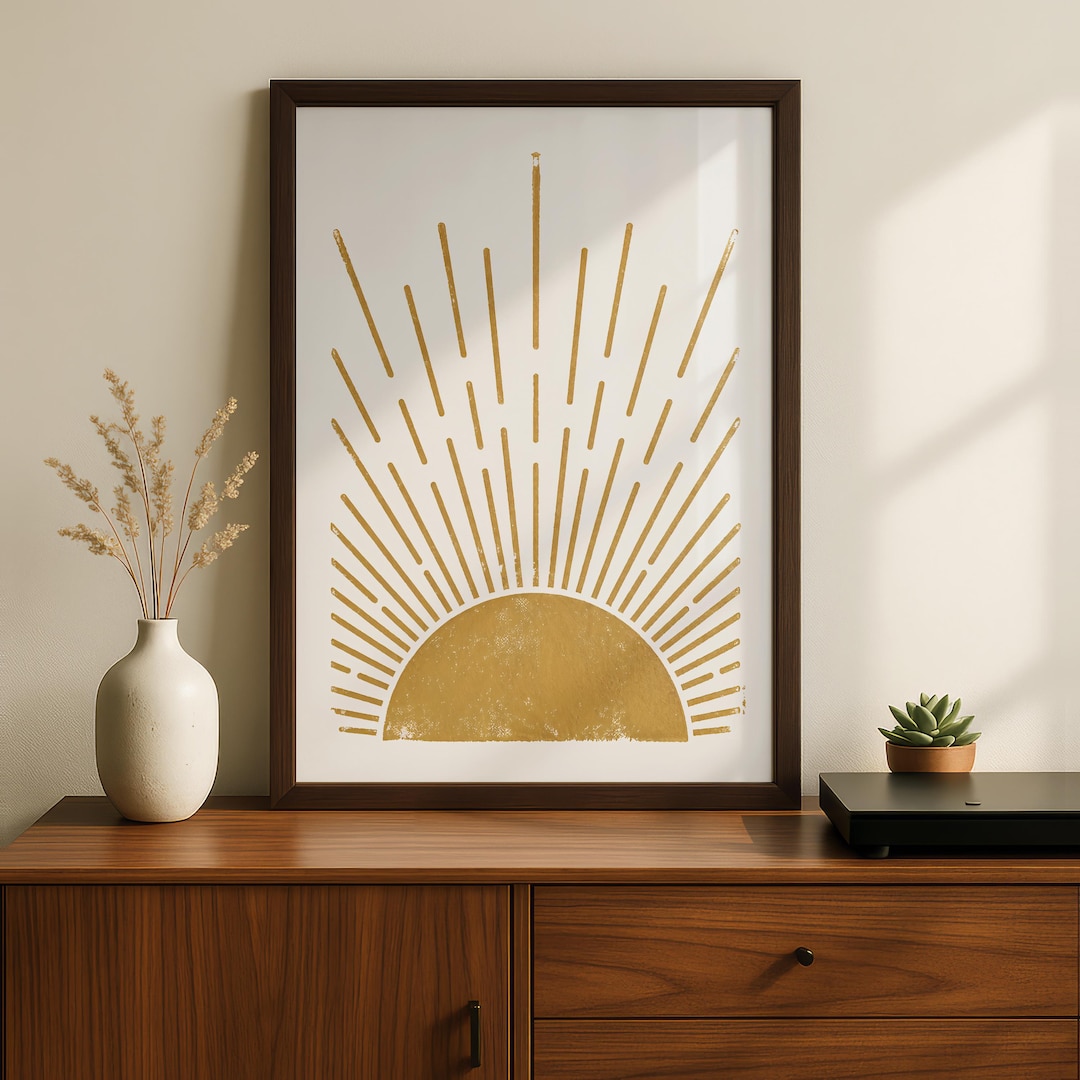 A Yellow Rising Sun Sun Wall Art, Art Deco Sun Print - Rising Sun in Yellow Block Print ...