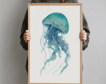 Jellyfish Wall Art | Watercolour Jellyfish Print, Coastal Decor