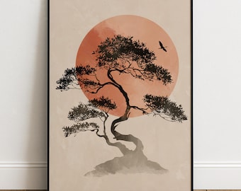 Bonsai Poster | Japanese Bonsai Tree Print | Minimalist Office Wall Art