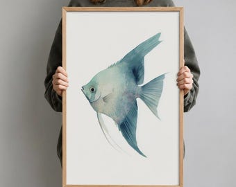 Fish Wall Art | Watercolour Angelfish Print, Tranquil Coastal Decor