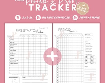 Seguimiento de período imprimible, seguimiento de síndrome premenstrual, seguimiento de síntomas, diario de planificación del período, digital, descargar, PDF