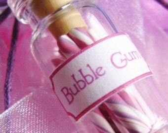 Bubble Gum Candy Sticks Jar Necklace - Pink and Purple Swirl