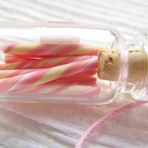 Pink Lemonade Candy Jar Necklace Pink White Yellow Swirl Miniature Glass Bottle Jewelry image 1