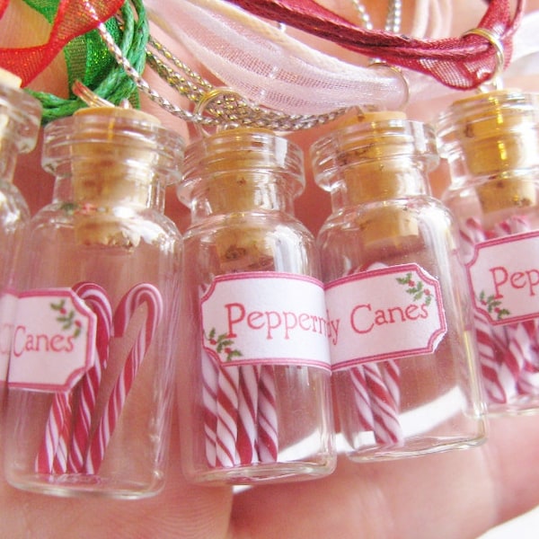 Peppermint Sticks Candy Jar Necklace - Miniature Red and White Swirl