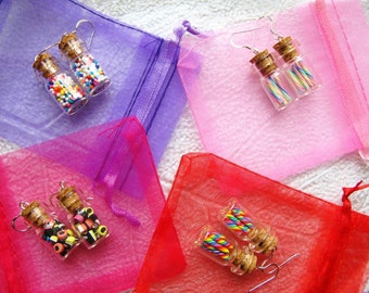 Littlest Candy Shop Earrings- Choose any flavor or style - Miniature Candy in Tiny Glass Bottles