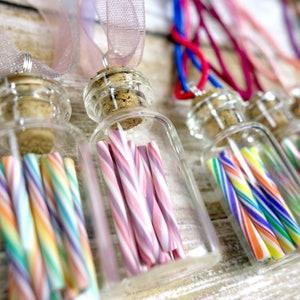 Pastel Rainbow Candy Jar Necklace Cherry Rainbow Miniature Glass Bottle with Rainbow Organza Ribbon image 6