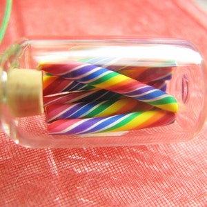 Rainbow Candy Jar Necklace Cherry Rainbow Swirl Candy Sticks Miniature Bottle Jewelry image 2