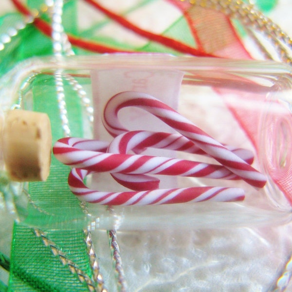 Candy Canes Jar Necklace - Miniature Red and White Swirl