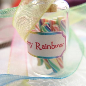 Pastel Rainbow Candy Jar Necklace Cherry Rainbow Miniature Glass Bottle with Rainbow Organza Ribbon image 8