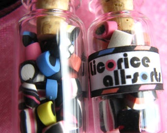 Licorice All-sorts Candy Jar Necklace - Nostalgic Miniature Glass Bottle Jewelry