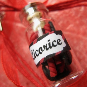 Licorice Candy Jar Necklace Bottle Necklace Red and Black Licorice Twists & Whips Miniature Glass Bottle Necklace image 2