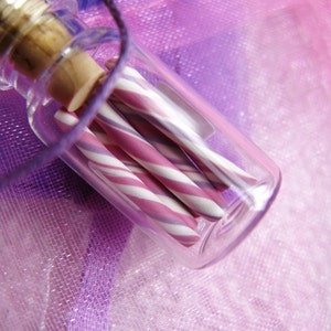 Bubble Gum Candy Sticks Jar Necklace Pink and Purple Swirl image 3