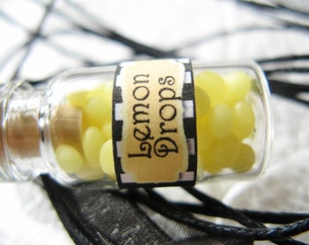 Lemon Drops Jar Necklace - Miniature Yellow Candies Jar