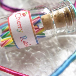 Rainbow Candy Jar Necklace Cherry Rainbow Swirl Candy Sticks Miniature Bottle image 1