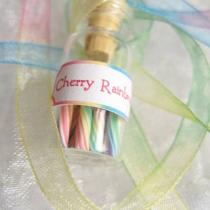 Pastel Rainbow Candy Jar Necklace Cherry Rainbow Miniature Glass Bottle with Rainbow Organza Ribbon image 7