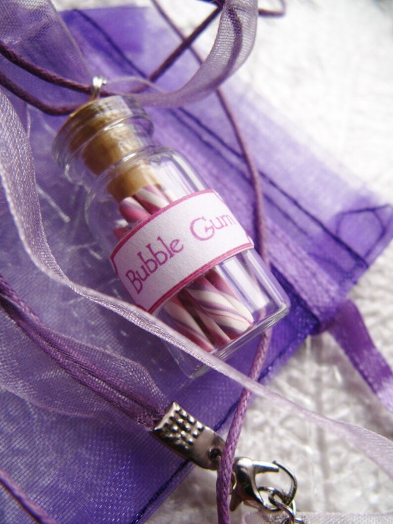 Bubble Gum Candy Sticks Jar Necklace Pink and Purple Swirl image 4