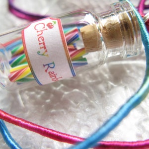 Rainbow Candy Jar Necklace Cherry Rainbow Swirl Candy Sticks Miniature Bottle Jewelry image 5