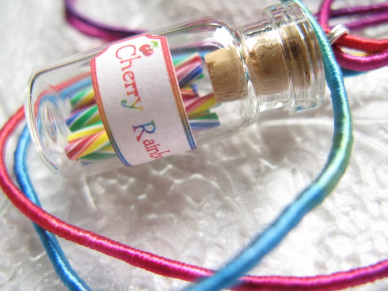 Rainbow Candy Jar Necklace Cherry Rainbow Swirl Candy Sticks Etsy