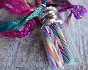 Variety Candy Sticks Mix - Miniature Dollhouse Candy Jar Necklace - Random Rainbow Mix