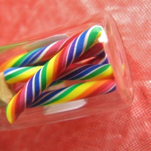 Rainbow Candy Jar Necklace Cherry Rainbow Swirl Candy Sticks Miniature Bottle image 3