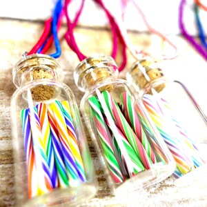 Rainbow Candy Jar Necklace Cherry Rainbow Swirl Candy Sticks Miniature Bottle Jewelry image 3