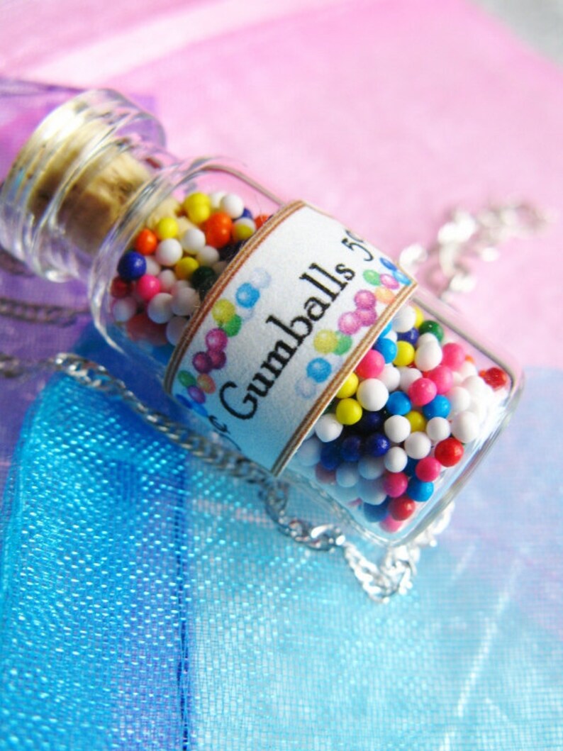 Gumballs Rainbow Candy Jar Necklace Glass Bottle Jewelry Etsy