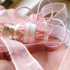 Pink Lemonade Candy Jar Necklace Pink White Yellow Swirl Miniature Glass Bottle Jewelry image 3