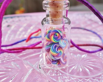 Swirly Whirly Candy Stripe Wheels - Miniature Glass Candy Jar Necklace - Rainbow