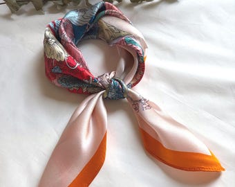 Floral Mulberry Silk Scarf | Botanical Bandana, Vintage Style