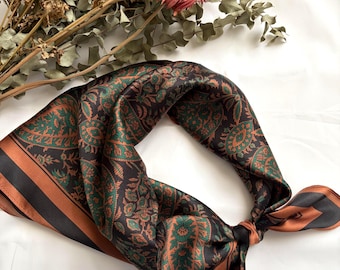 100% Mulberry Silk Scarf, Vintage Paisley Neckerchief, Square Silk Wrap, Hair Bandana