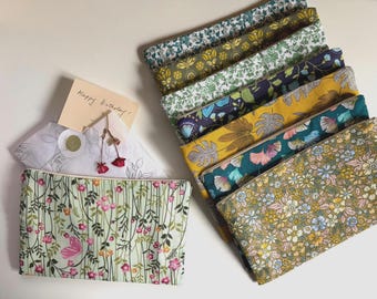 Hand-stitched Cotton Floral Pouch, Reusable Eco-Friendly Gift Wrap, Small Accessories Bag