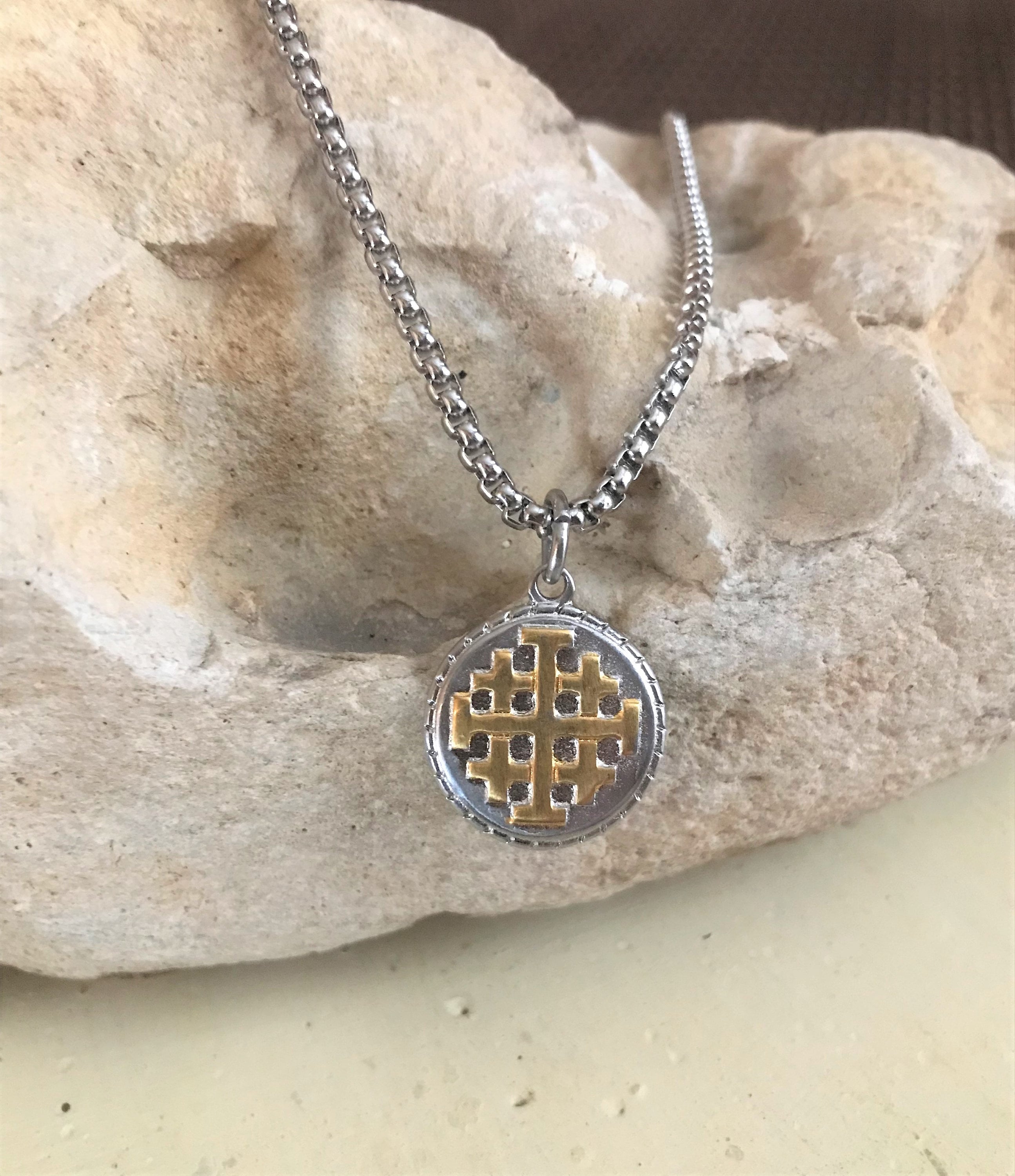 Jerusalem Cross Necklace Men Crusader Cross Christian gift Etsy