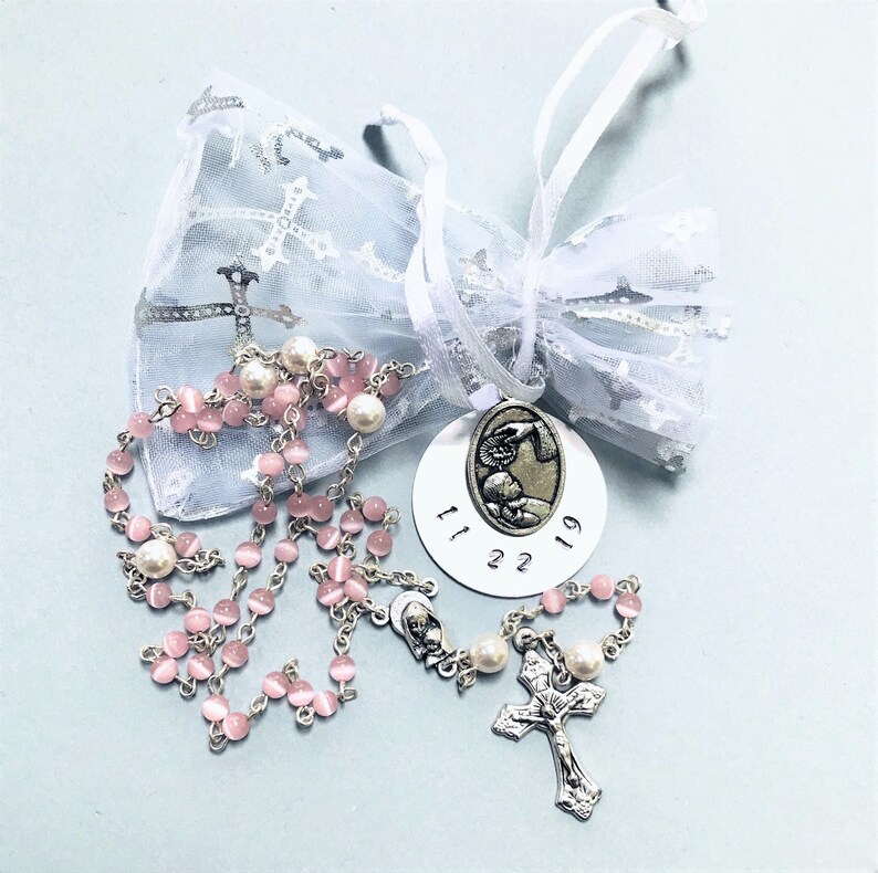 Baby Girl Catholic Baptism Rosary Hand stamped baptismal Etsy