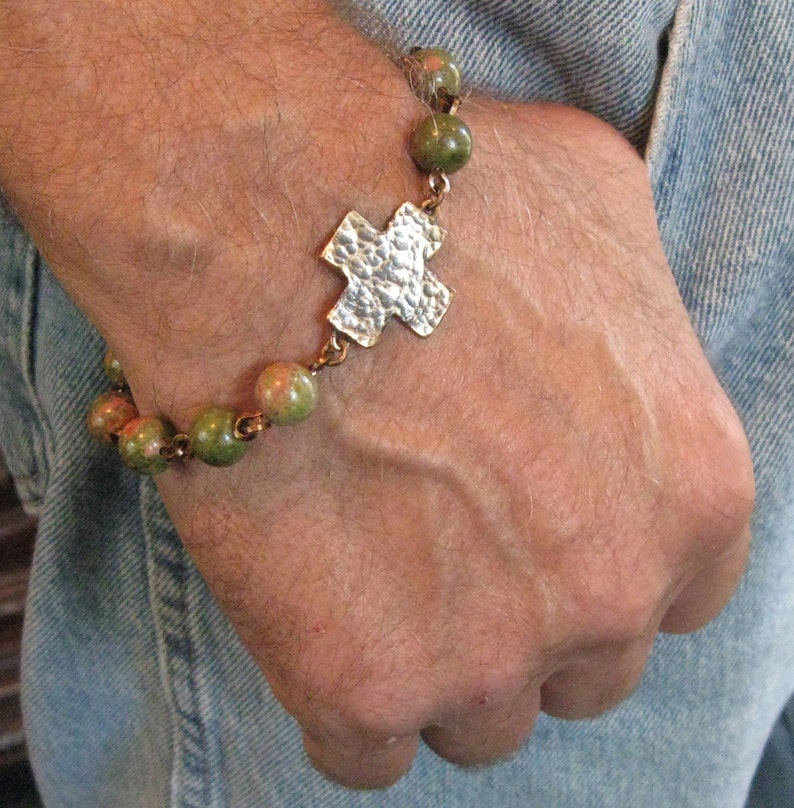 Mans Bronze Cross Bracelet Rosary Bracelet for Men image 0