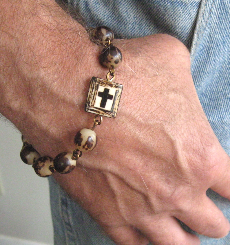 ROSARY Cross BRACELET Mens beaded bracelet with cross image 0