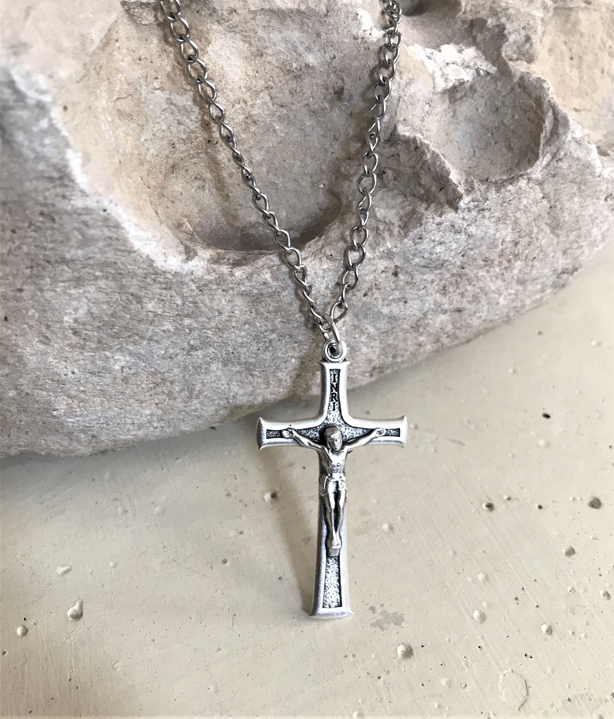 Men's Jesus Cross Necklace Catholic Crucifix Necklace Etsy