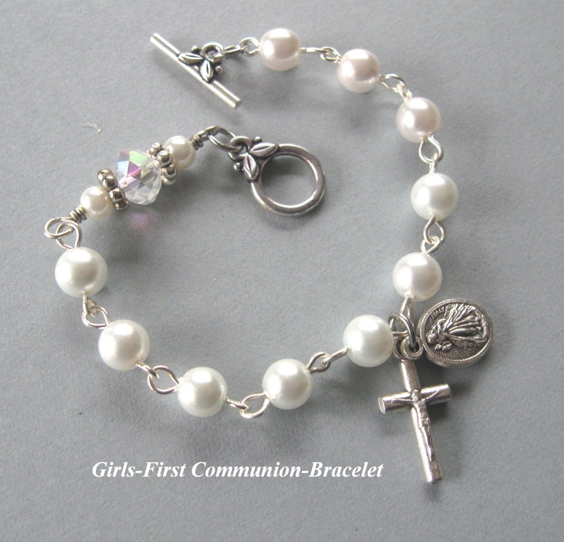 Pearl Communion Bracelet First Communion jewelry Girls image 0